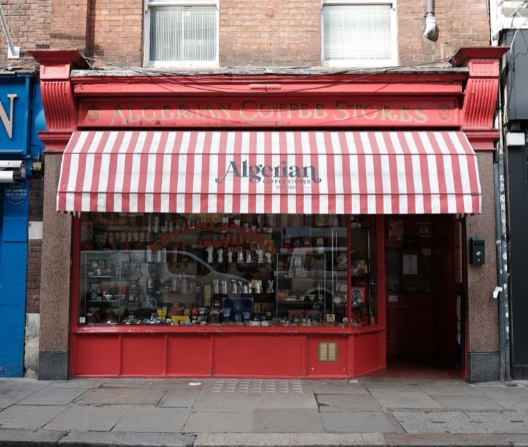 Shopfront with a red-and-white striped awning