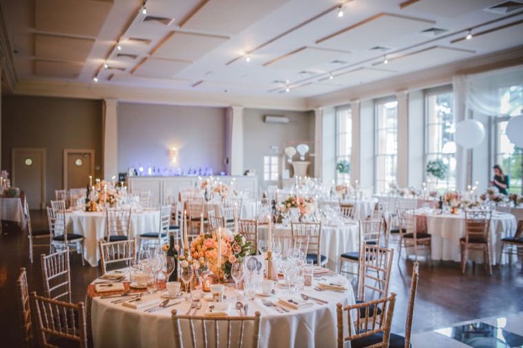 Banquet hall set for an event